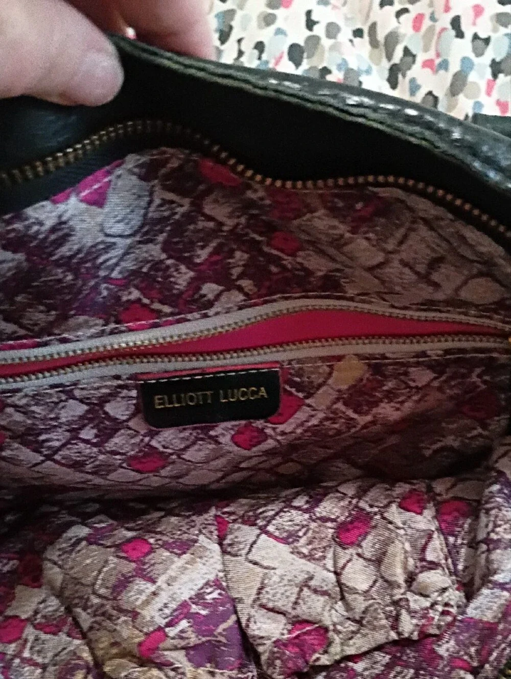 Elliott Lucca Black Leather Tote with Gold-Tone Accents